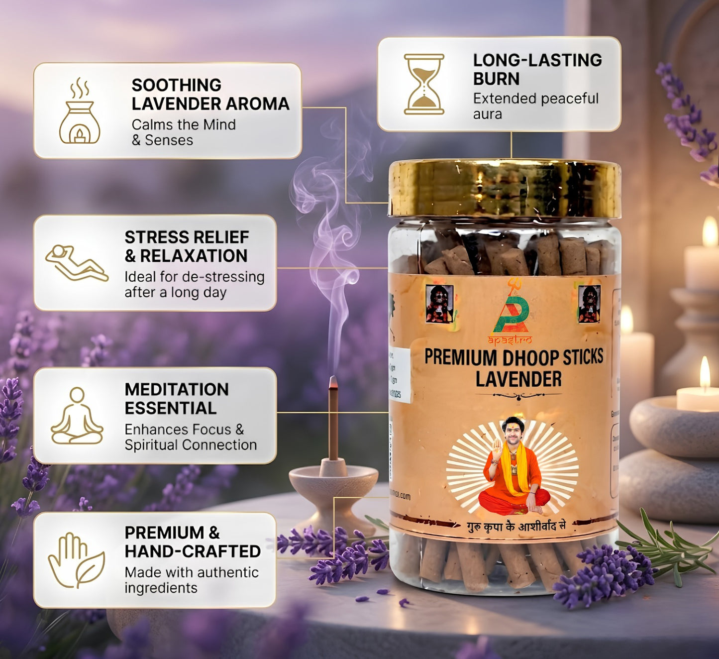 Premium Lavender Dhoop Sticks | Stress Relief & Focus