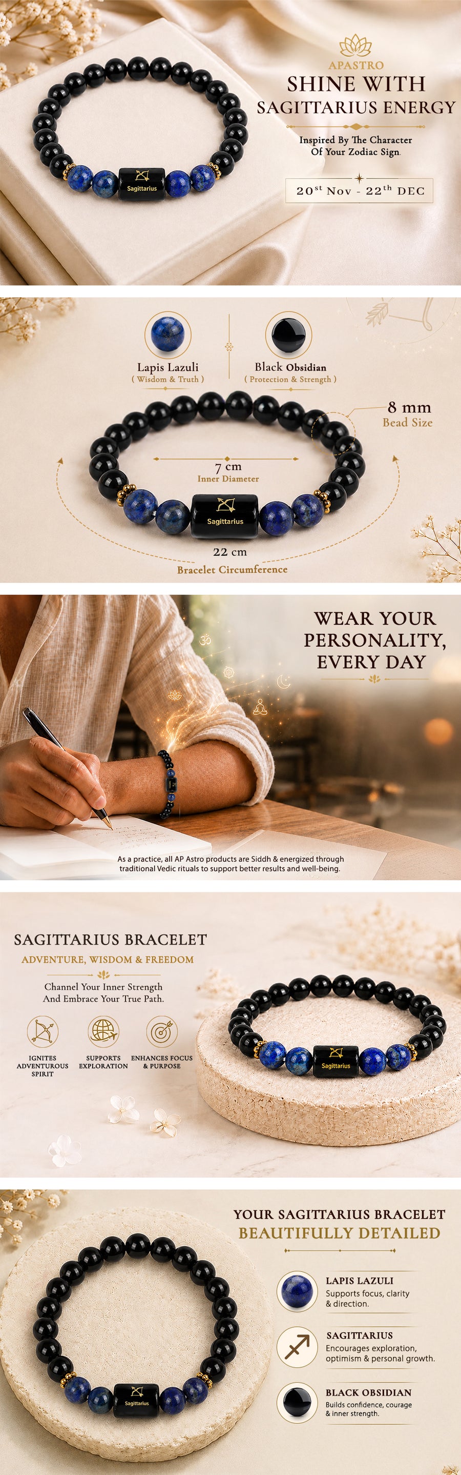 Sagittarius Zodiac Bracelet (Dhanu Rashi) — detail 1