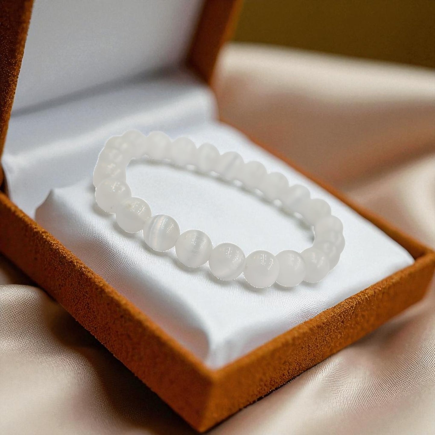 Natural Cat Eye White Selenite Bracelet