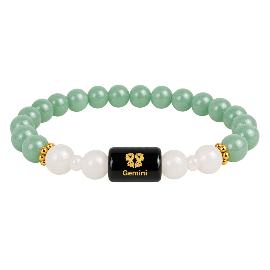 Gemini Zodiac Green Aventurine & Milky Quartz Bracelet