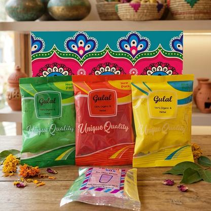Holi Gift Pack - 3 Organic Gulal + 1 Thandai Pack