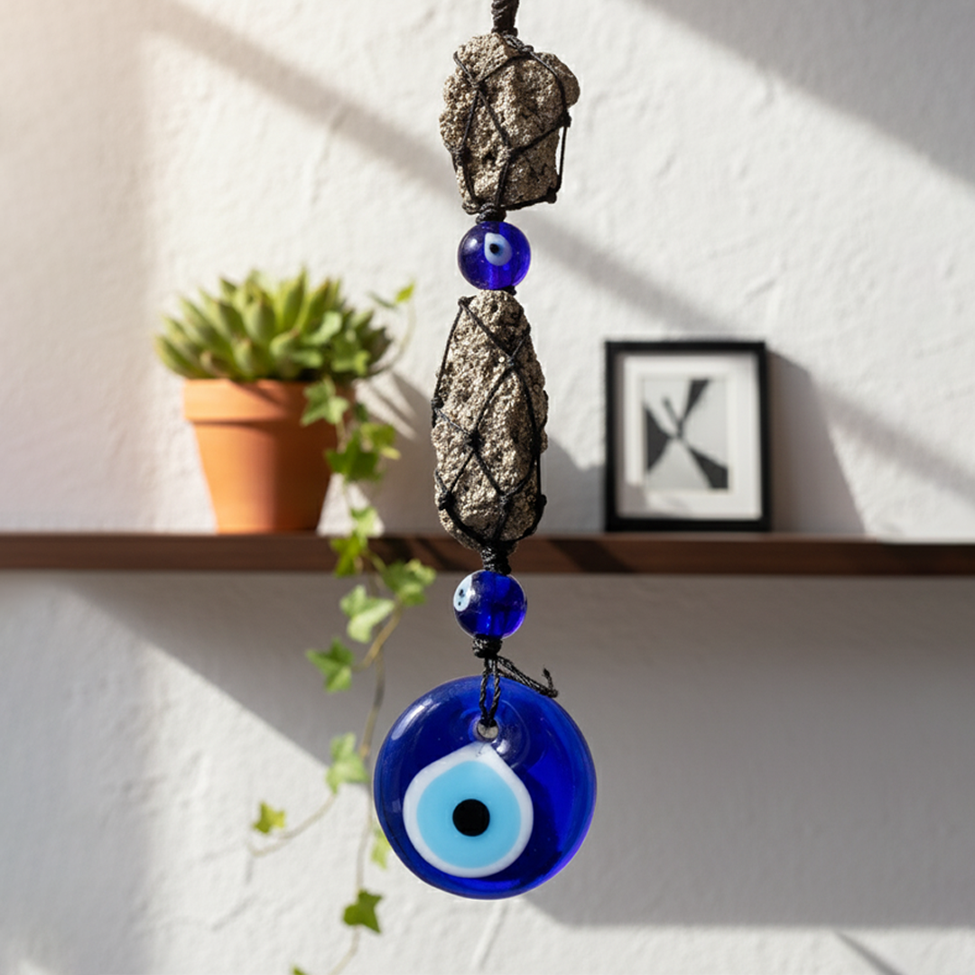 Raw Pyrite with Evil Eye Crystal Stone