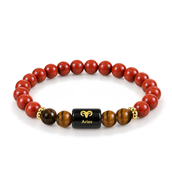 Aries Zodiac Red Jasper & Tiger Eye Bracelet