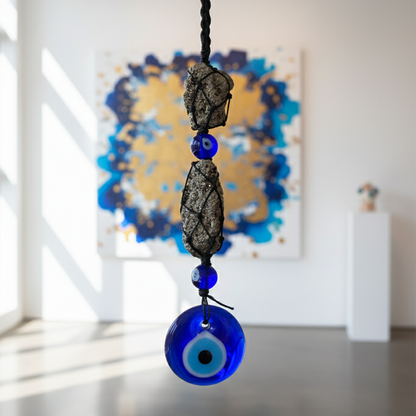 Raw Pyrite with Evil Eye Crystal Stone