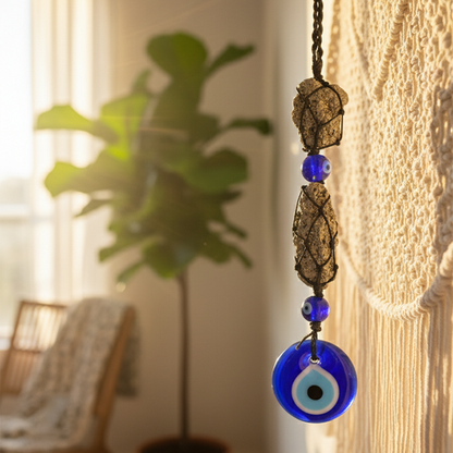 Raw Pyrite with Evil Eye Crystal Stone