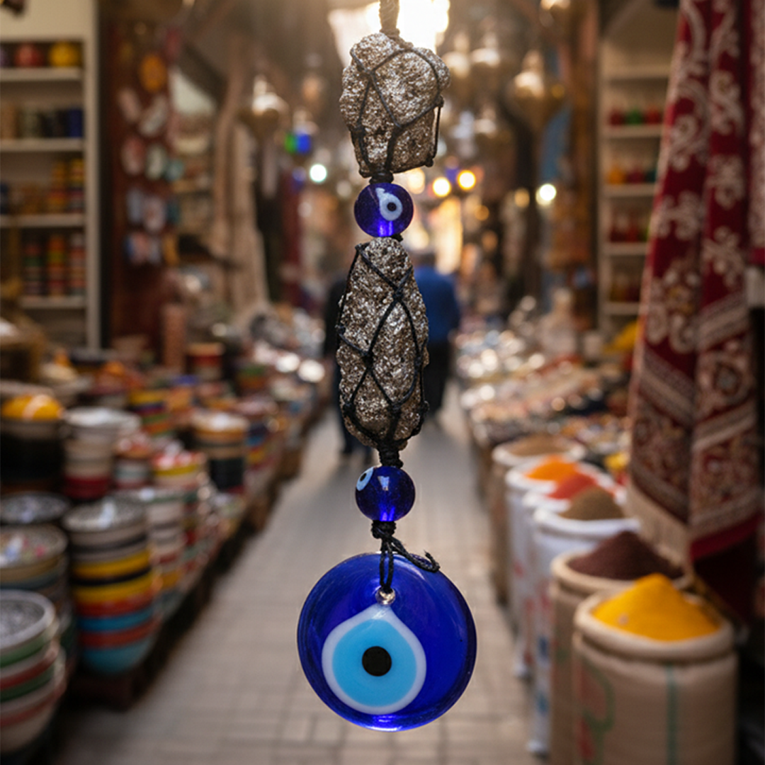 Raw Pyrite with Evil Eye Crystal Stone