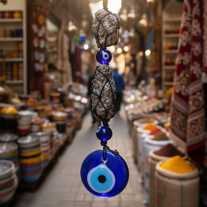 Raw Pyrite with Evil Eye Crystal Stone