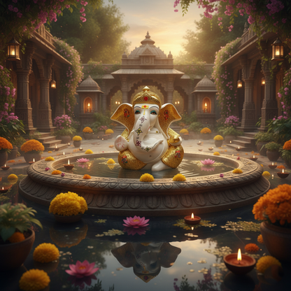 Ganesha on Lotus Idol | Vastu & Home Decor