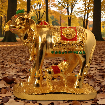 Kamdhenu Cow with Calf |  Gold Plated