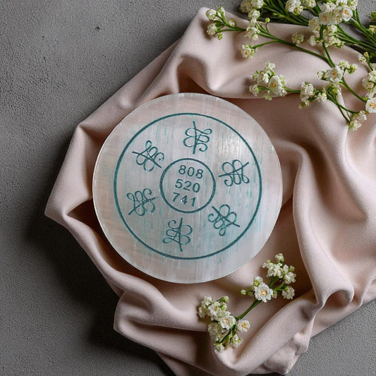 Selenite Plate With Zibu Symbols And Angelic Code