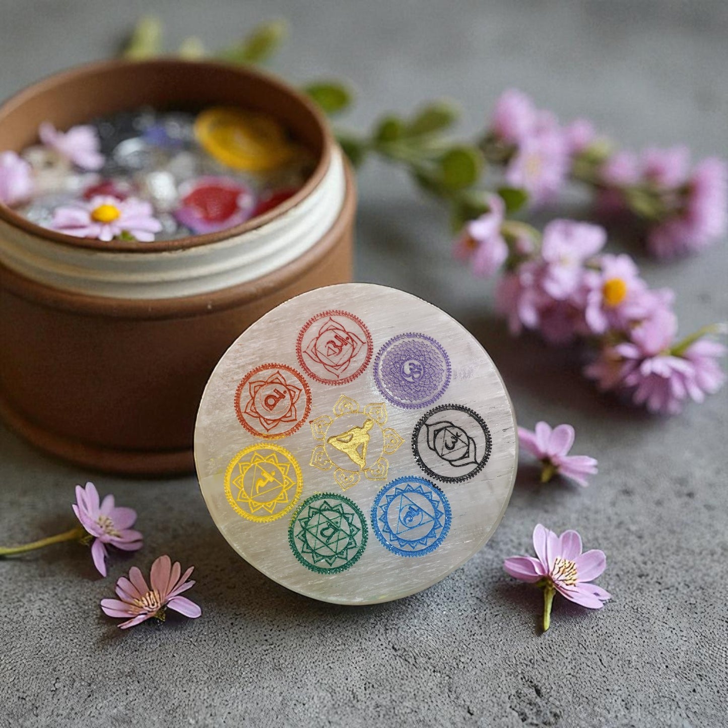 7 Chakra Selenite Plate