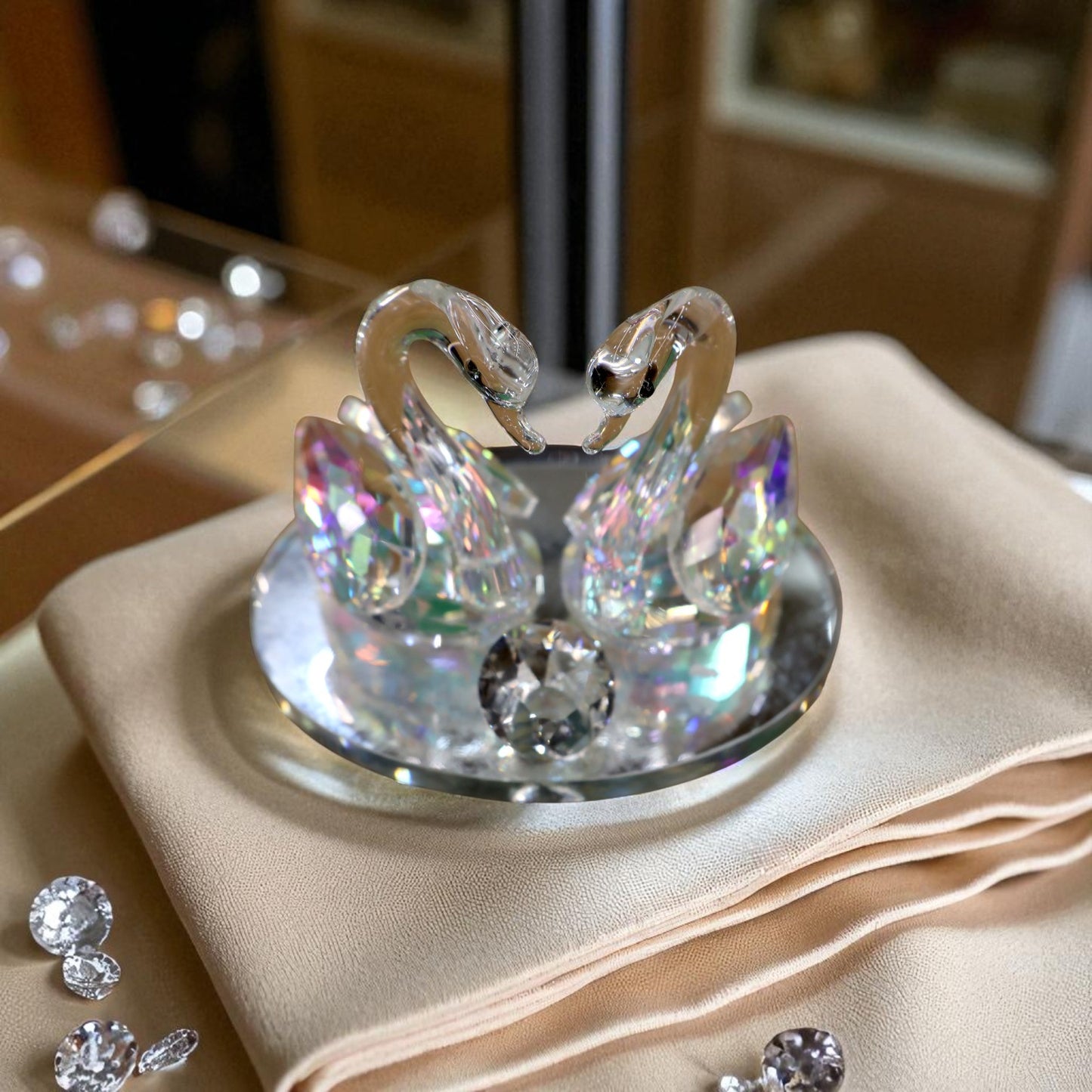 Crystal Glass Swan Pair