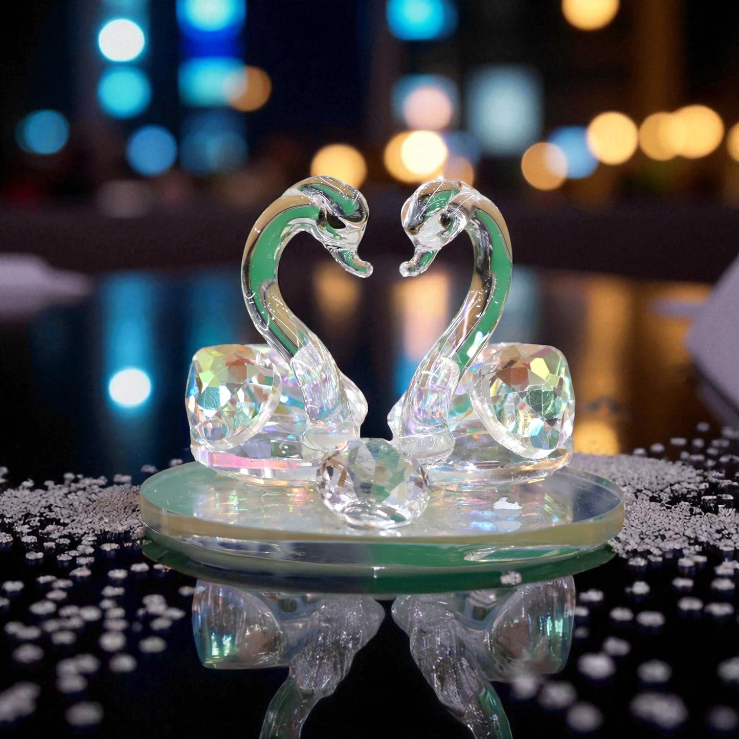 Crystal Glass Swan Pair
