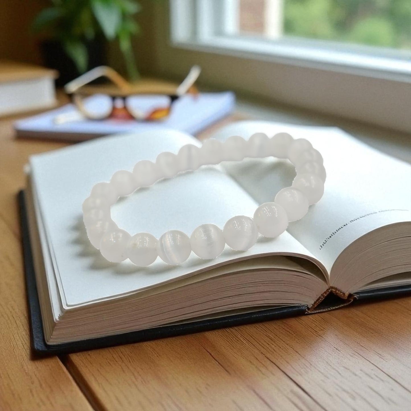 Natural Cat Eye White Selenite Bracelet